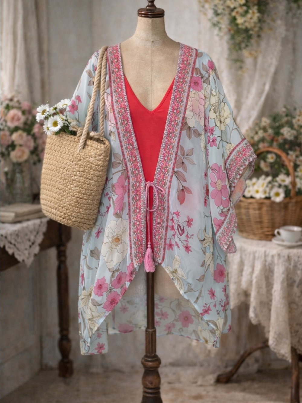 Johnny Was Silk Floral Kimono Swim Cover-Up